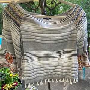 XOXO Off the Shoulder Tassel Trim, Embroidered,  Top,  SZ Small